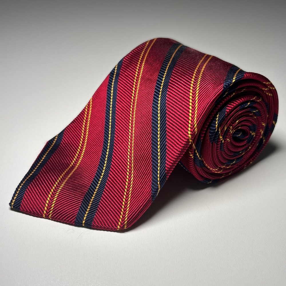 Brooks Brothers Striped Repp Tie Red Navy Gold Silk Necktie Made In USA Makers
